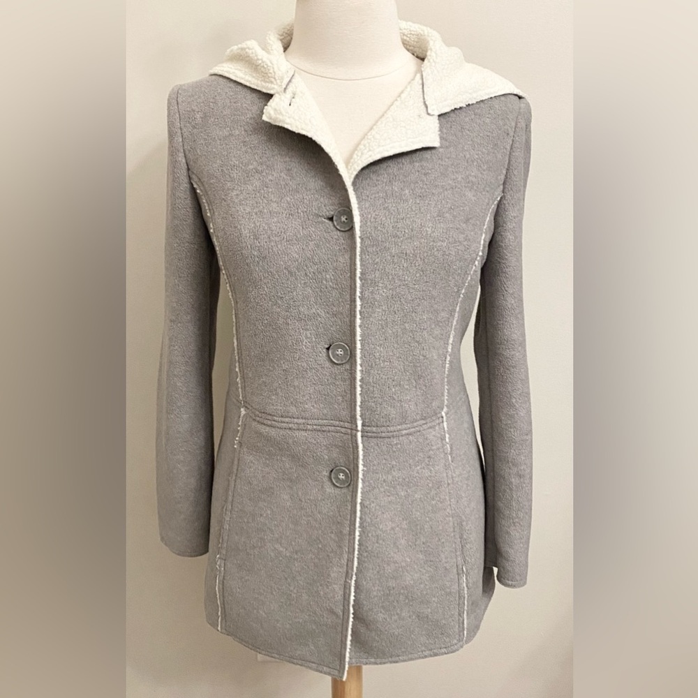 Innovations by IZZI Grey Cream SZ S Soft Girl Cozy Casual Minimalist Hooded Coat